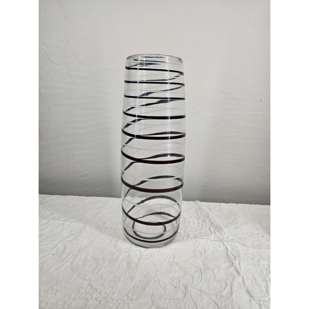 Vintage Unique, Large Hand-Blown Glass Vase with Striped Accents 14 In‎